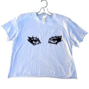 Queer Punk Crop Top Unisex S White Screenprinted Goth Fem Artsy Handmade